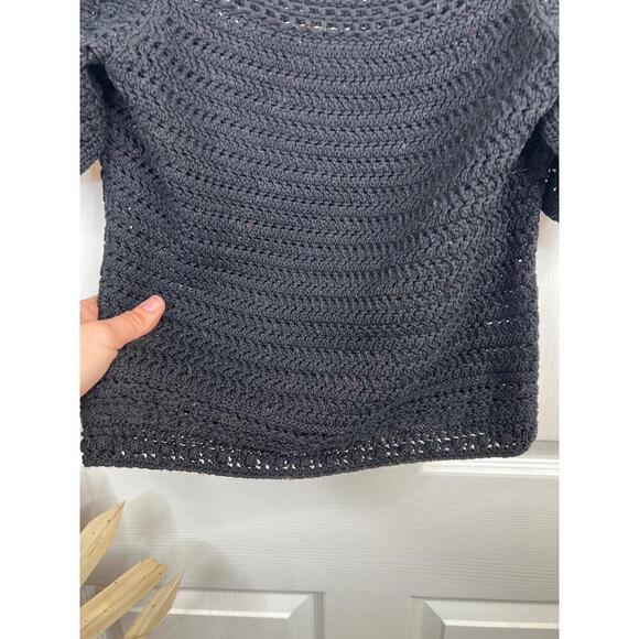 Vince Black Crochet Short Sleeves Open Shoulder Womens Top Size Small Organic - Picture 5 of 12